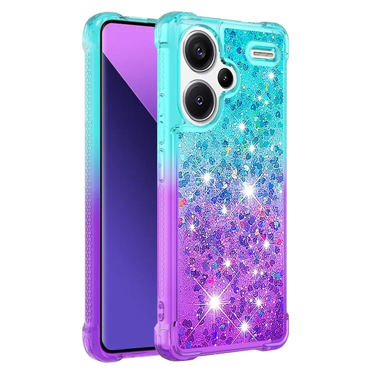 For Xiaomi Redmi Note 13 Pro+ 5G TPU Case Gradient Quicksand Phone Back Cover - Sky Blue+Purple