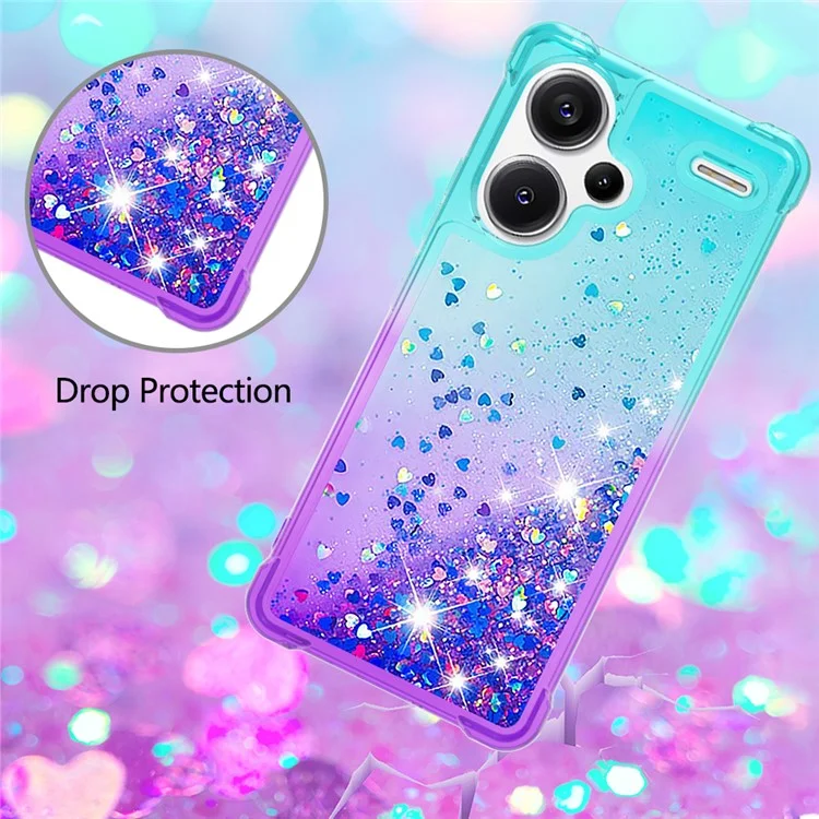 For Xiaomi Redmi Note 13 Pro+ 5G TPU Case Gradient Quicksand Phone Back Cover - Sky Blue+Purple