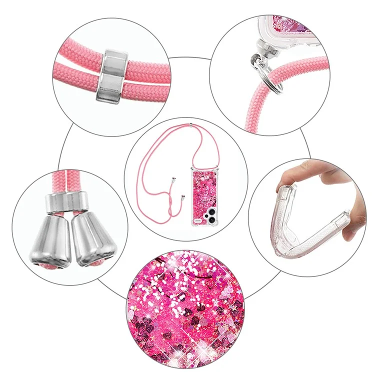 For Xiaomi Redmi Note 13 Pro+ 5G TPU Case with Lanyard Quicksand Pattern Print Phone Cover - Cherry Blossom