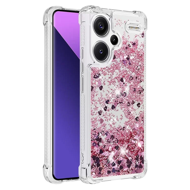 For Xiaomi Redmi Note 13 Pro+ 5G TPU Case Glitter Quicksand Shockproof Phone Back Cover - Rose Gold  /  Hearts
