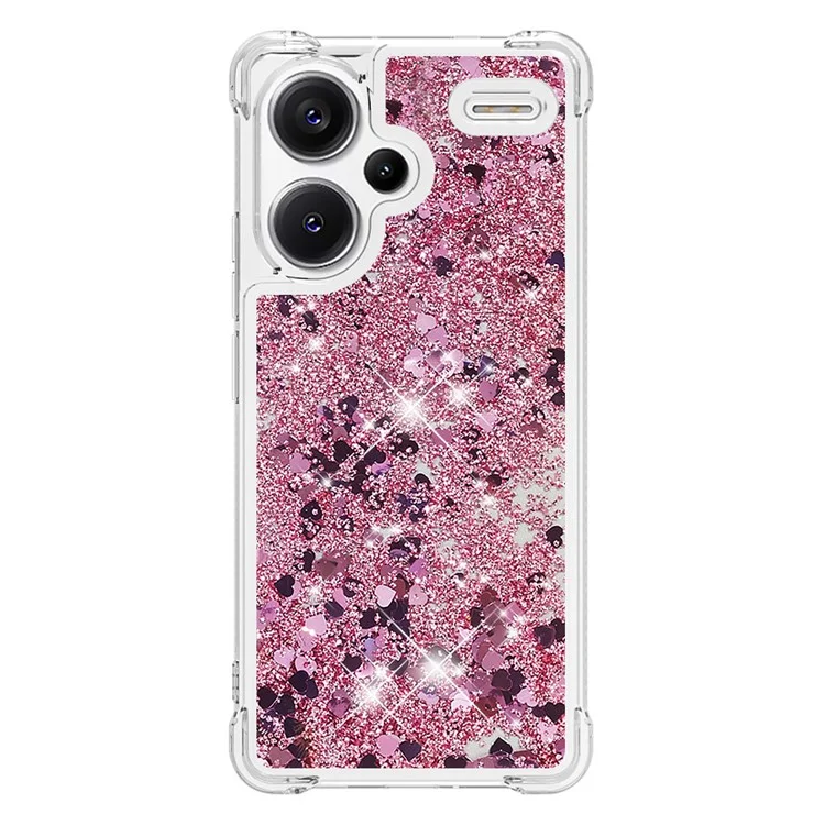 For Xiaomi Redmi Note 13 Pro+ 5G TPU Case Glitter Quicksand Shockproof Phone Back Cover - Rose Gold  /  Hearts
