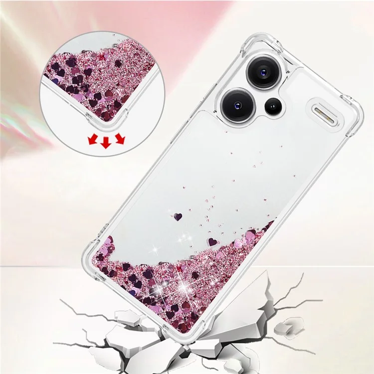 For Xiaomi Redmi Note 13 Pro+ 5G TPU Case Glitter Quicksand Shockproof Phone Back Cover - Rose Gold  /  Hearts