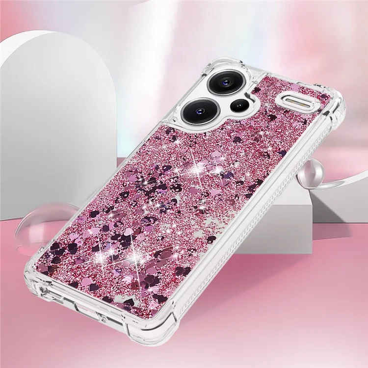 For Xiaomi Redmi Note 13 Pro+ 5G TPU Case Glitter Quicksand Shockproof Phone Back Cover - Rose Gold  /  Hearts