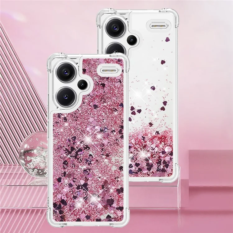 For Xiaomi Redmi Note 13 Pro+ 5G TPU Case Glitter Quicksand Shockproof Phone Back Cover - Rose Gold  /  Hearts