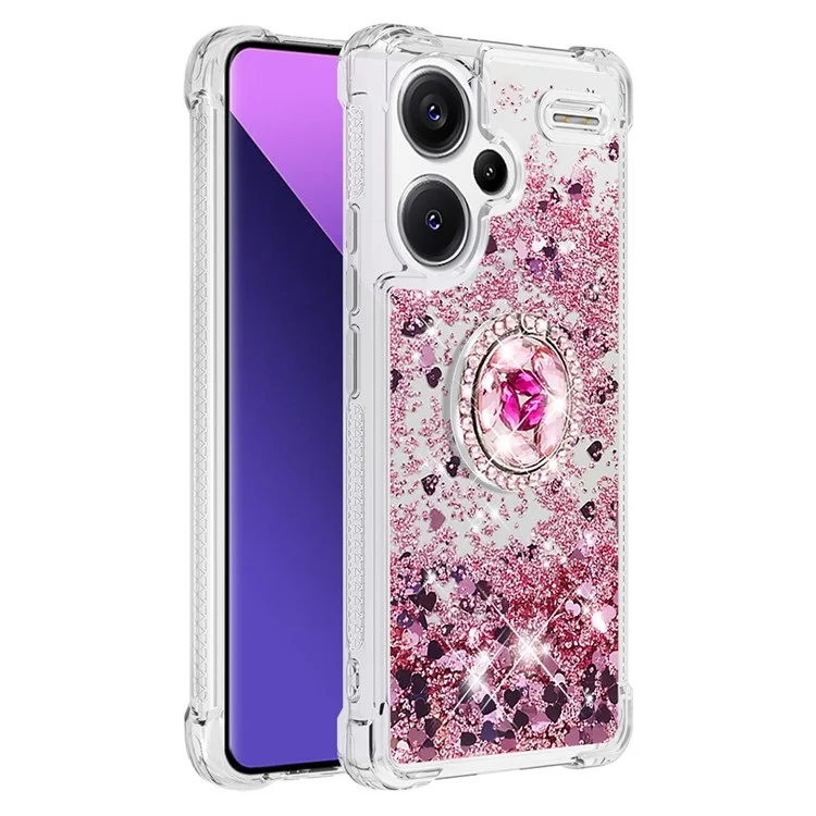 For Xiaomi Redmi Note 13 Pro+ 5G TPU Case with Kickstand Quicksand Shockproof Cover - Rose Gold  /  Hearts