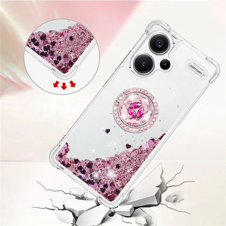 For Xiaomi Redmi Note 13 Pro+ 5G TPU Case with Kickstand Quicksand Shockproof Cover - Rose Gold  /  Hearts
