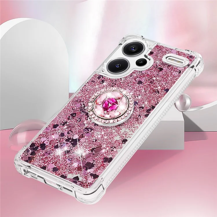 For Xiaomi Redmi Note 13 Pro+ 5G TPU Case with Kickstand Quicksand Shockproof Cover - Rose Gold  /  Hearts