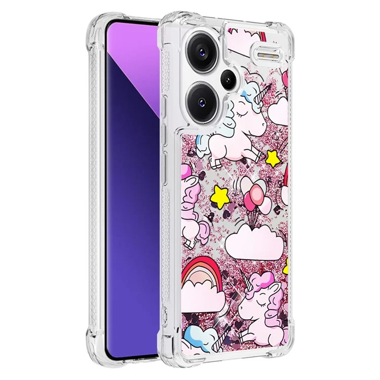 For Xiaomi Redmi Note 13 Pro+ 5G TPU Case with Quicksand and Pattern Printed - Cute Horse and Clouds