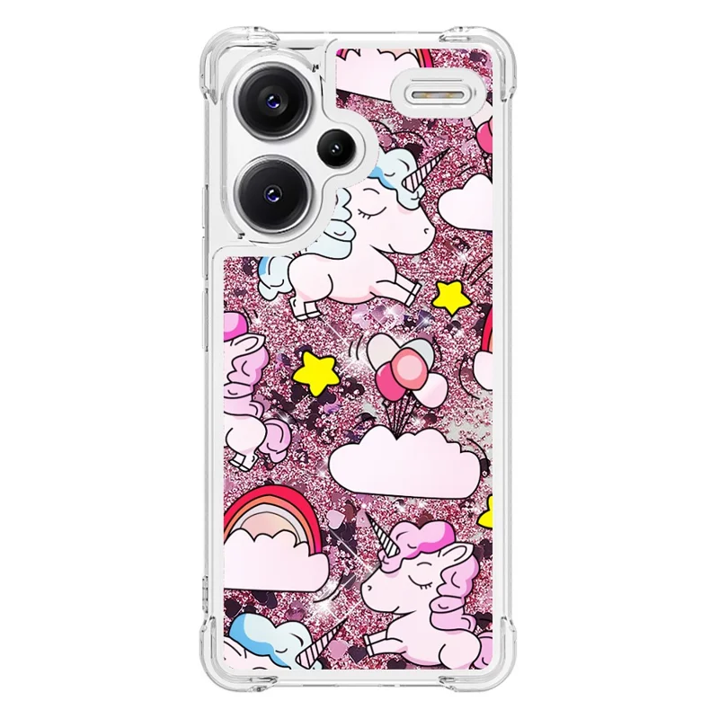 For Xiaomi Redmi Note 13 Pro+ 5G TPU Case with Quicksand and Pattern Printed - Cute Horse and Clouds