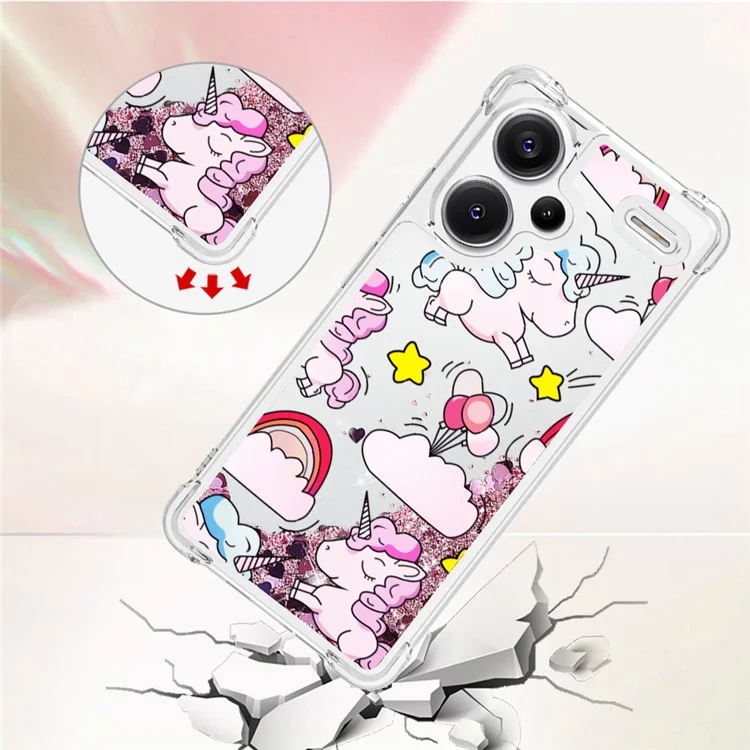 For Xiaomi Redmi Note 13 Pro+ 5G TPU Case with Quicksand and Pattern Printed - Cute Horse and Clouds