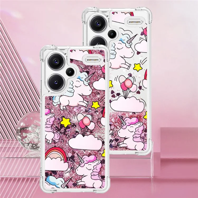 For Xiaomi Redmi Note 13 Pro+ 5G TPU Case with Quicksand and Pattern Printed - Cute Horse and Clouds