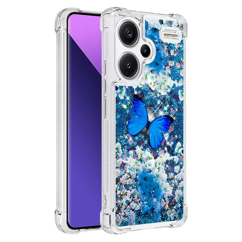 Serie Quicksand YB-2 per Xiaomi Redmi Note 13 Pro+ 5G Custodia Quicksand Motivo alla moda Custodia in TPU per telefono - Farfalla blu