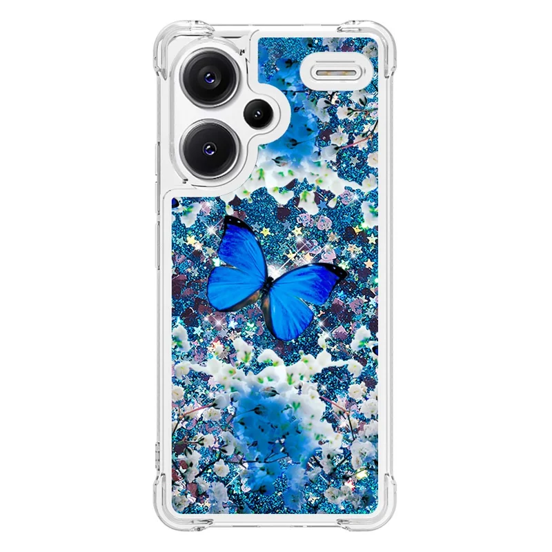 Serie Quicksand YB-2 per Xiaomi Redmi Note 13 Pro+ 5G Custodia Quicksand Motivo alla moda Custodia in TPU per telefono - Farfalla blu