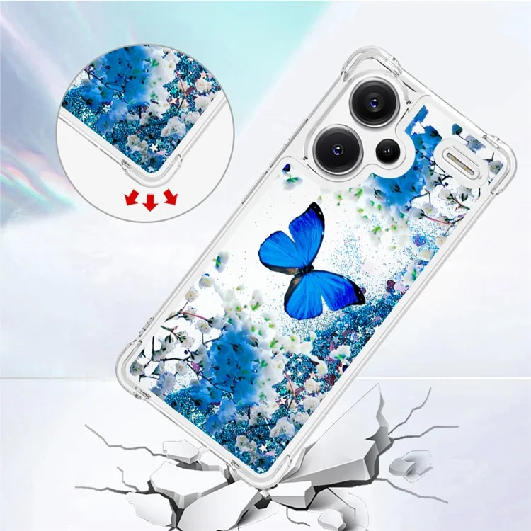 Serie Quicksand YB-2 per Xiaomi Redmi Note 13 Pro+ 5G Custodia Quicksand Motivo alla moda Custodia in TPU per telefono - Farfalla blu