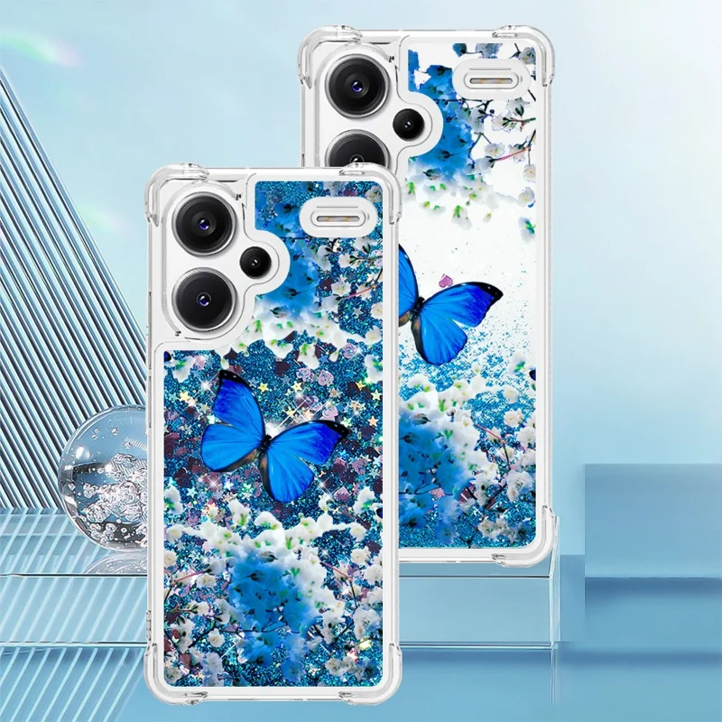 Serie Quicksand YB-2 per Xiaomi Redmi Note 13 Pro+ 5G Custodia Quicksand Motivo alla moda Custodia in TPU per telefono - Farfalla blu