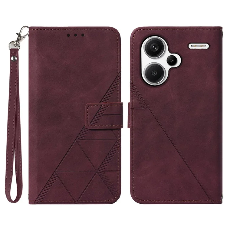 YB Imprinting Series-1 For Xiaomi Redmi Note 13 Pro+ 5G Case Wallet Leather Line Pattern Phone Cover - Vinho Tinto