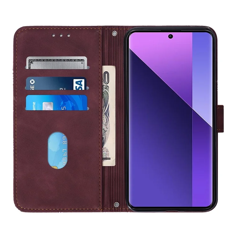 YB Imprinting Series-1 For Xiaomi Redmi Note 13 Pro+ 5G Case Wallet Leather Line Pattern Phone Cover - Vinho Tinto