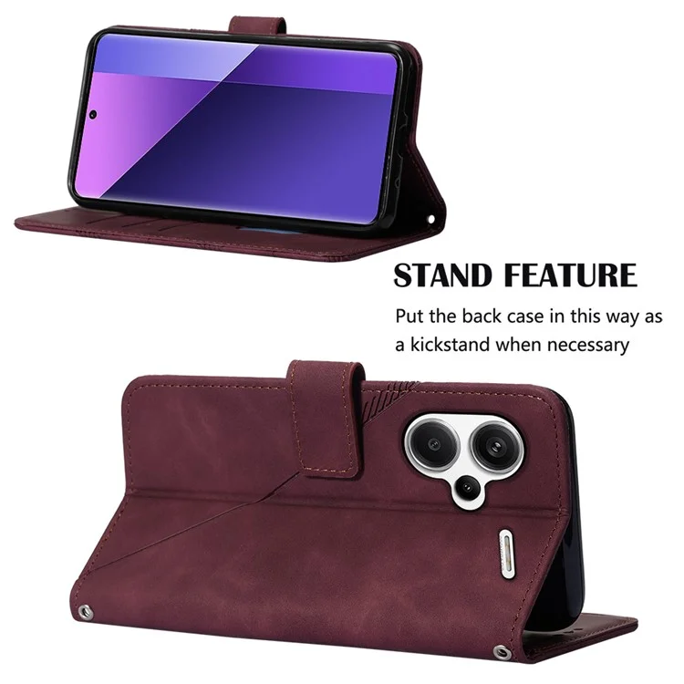YB Imprinting Series-1 For Xiaomi Redmi Note 13 Pro+ 5G Case Wallet Leather Line Pattern Phone Cover - Vinho Tinto