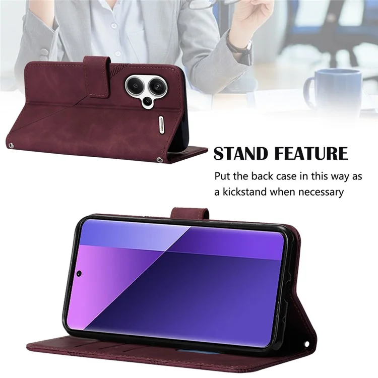 YB Imprinting Series-1 For Xiaomi Redmi Note 13 Pro+ 5G Case Wallet Leather Line Pattern Phone Cover - Vinho Tinto