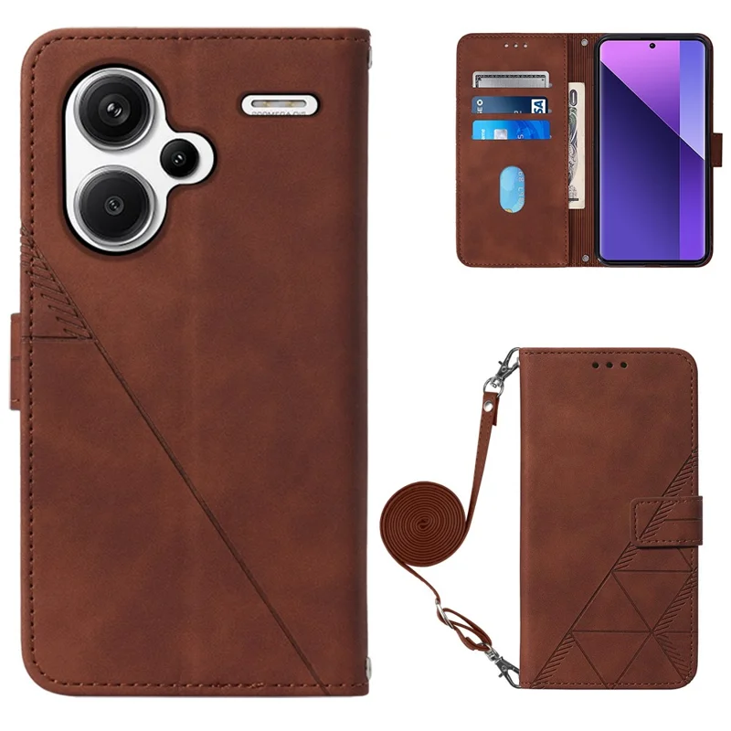 Serie di impresso YB-2 per Xiaomi Redmi Note 13 Pro+ 5G Custodia a Flip Cover in Pelle con Tracolla - Marrone