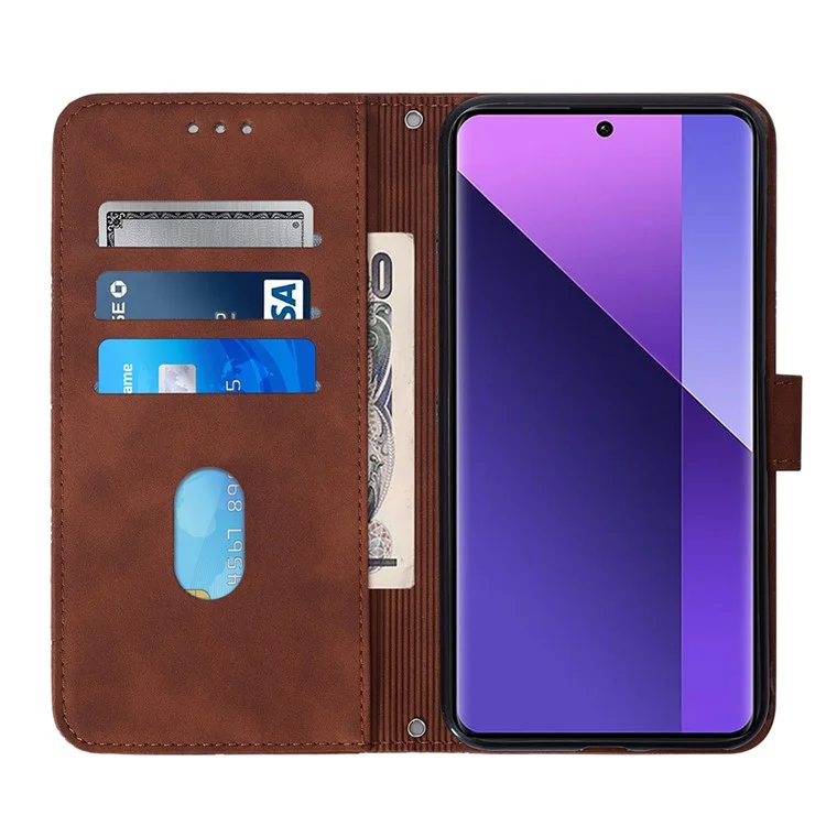 Serie di impresso YB-2 per Xiaomi Redmi Note 13 Pro+ 5G Custodia a Flip Cover in Pelle con Tracolla - Marrone