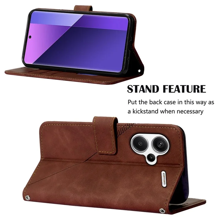 Serie di impresso YB-2 per Xiaomi Redmi Note 13 Pro+ 5G Custodia a Flip Cover in Pelle con Tracolla - Marrone