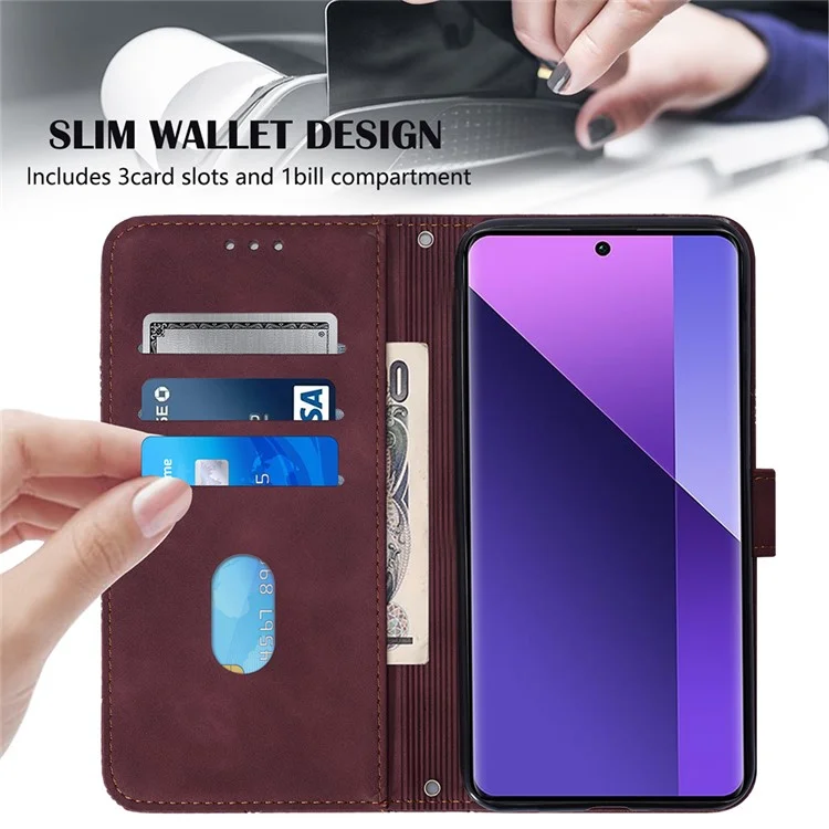 Serie di impresso YB-2 per Xiaomi Redmi Note 13 Pro+ 5G Custodia a Flip Cover in Pelle con Tracolla - Marrone