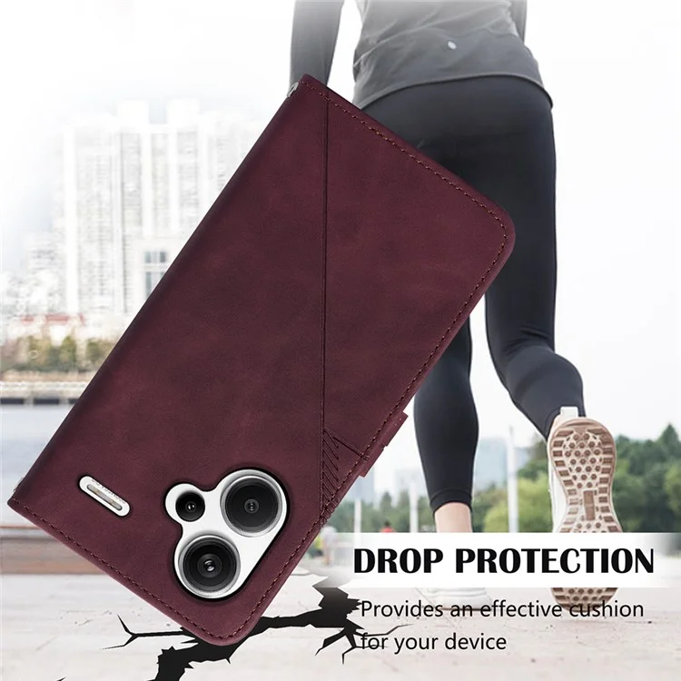 Serie di impresso YB-2 per Xiaomi Redmi Note 13 Pro+ 5G Custodia a Flip Cover in Pelle con Tracolla - Marrone