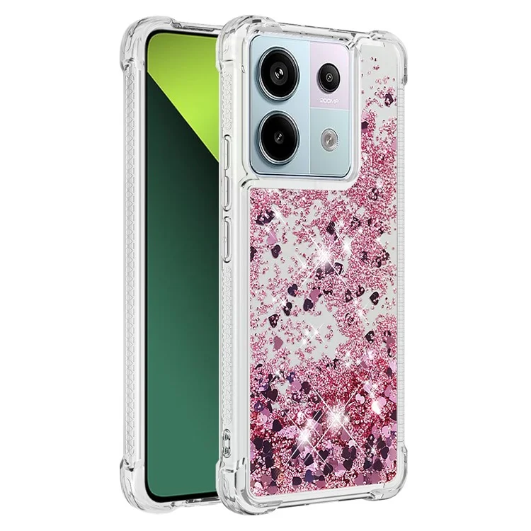 For Xiaomi Redmi Note 13 Pro 5G / Poco X6 5G TPU Case Glitter Quicksand Shockproof Phone Back Cover - Rose Gold  /  Hearts