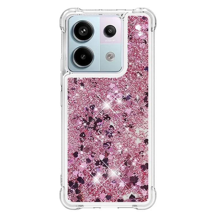 For Xiaomi Redmi Note 13 Pro 5G / Poco X6 5G TPU Case Glitter Quicksand Shockproof Phone Back Cover - Rose Gold  /  Hearts