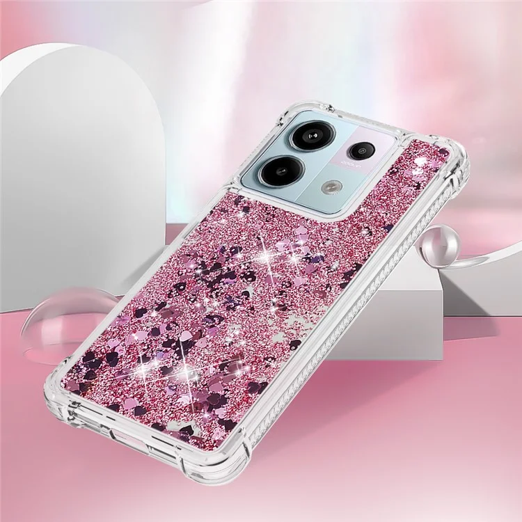 For Xiaomi Redmi Note 13 Pro 5G / Poco X6 5G TPU Case Glitter Quicksand Shockproof Phone Back Cover - Rose Gold  /  Hearts