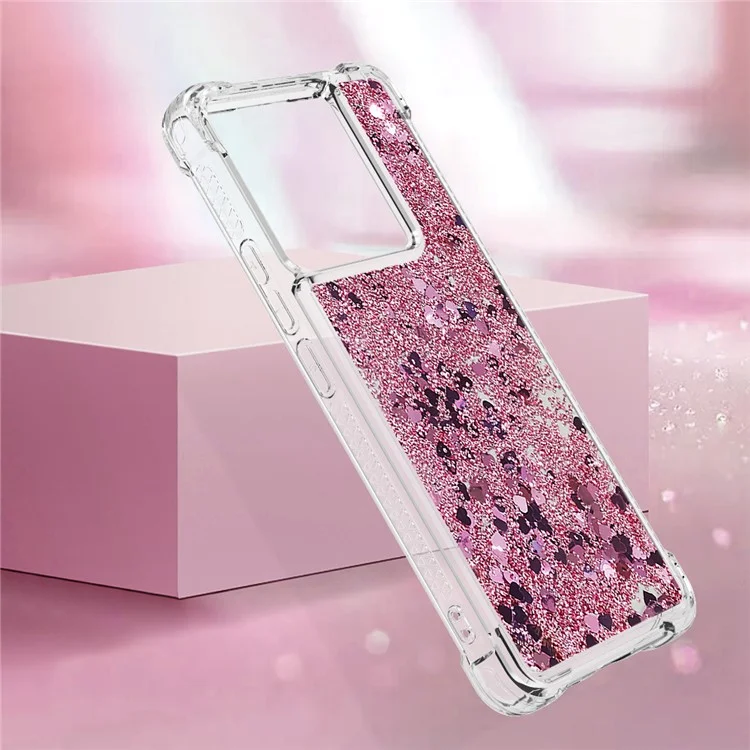 For Xiaomi Redmi Note 13 Pro 5G / Poco X6 5G TPU Case Glitter Quicksand Shockproof Phone Back Cover - Rose Gold  /  Hearts