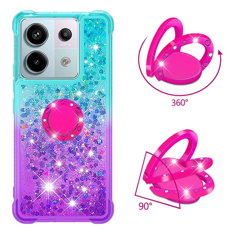 For Xiaomi Redmi Note 13 Pro 5G / Poco X6 5G TPU Case with Kickstand Gradiant Quicksand Shockproof Cover - Sky Blue+Purple