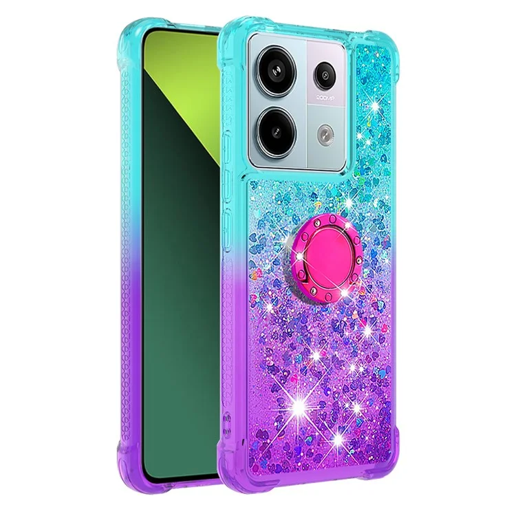 For Xiaomi Redmi Note 13 Pro 5G / Poco X6 5G TPU Case with Kickstand Gradiant Quicksand Shockproof Cover - Sky Blue+Purple