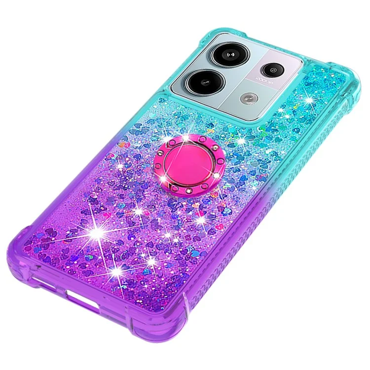 For Xiaomi Redmi Note 13 Pro 5G / Poco X6 5G TPU Case with Kickstand Gradiant Quicksand Shockproof Cover - Sky Blue+Purple