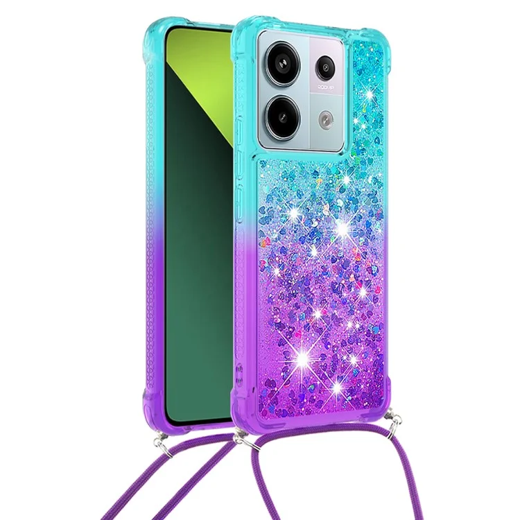 For Xiaomi Redmi Note 13 Pro 5G / Poco X6 5G TPU Case Gradiant Quicksand Shockproof Cover with Lanyard  - Sky Blue+Purple
