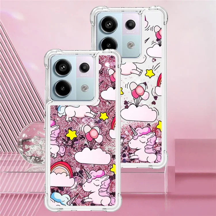 YB Quicksand Series-2 Для Xiaomi Redmi Note 13 Pro 5G / Poco X6 5g Quecksand Case Pattern Tpu Cople Cople - Милая Лошадь и Облака