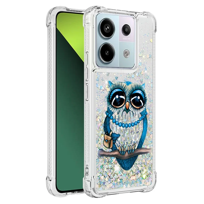 For Xiaomi Redmi Note 13 Pro 5G / Poco X6 5G TPU Case with Quicksand and Pattern Printed - Owl