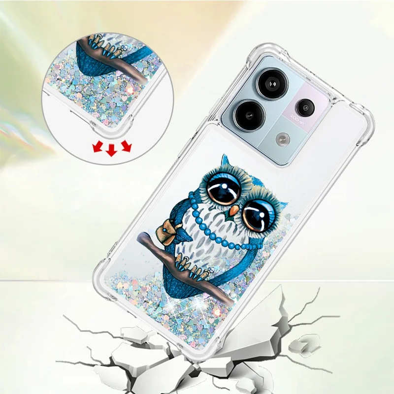 For Xiaomi Redmi Note 13 Pro 5G / Poco X6 5G TPU Case with Quicksand and Pattern Printed - Owl