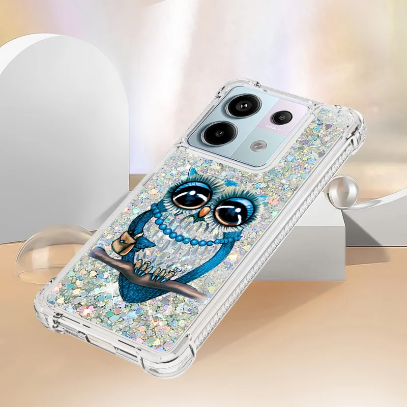 For Xiaomi Redmi Note 13 Pro 5G / Poco X6 5G TPU Case with Quicksand and Pattern Printed - Owl