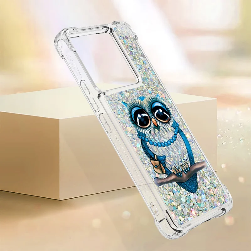 For Xiaomi Redmi Note 13 Pro 5G / Poco X6 5G TPU Case with Quicksand and Pattern Printed - Owl