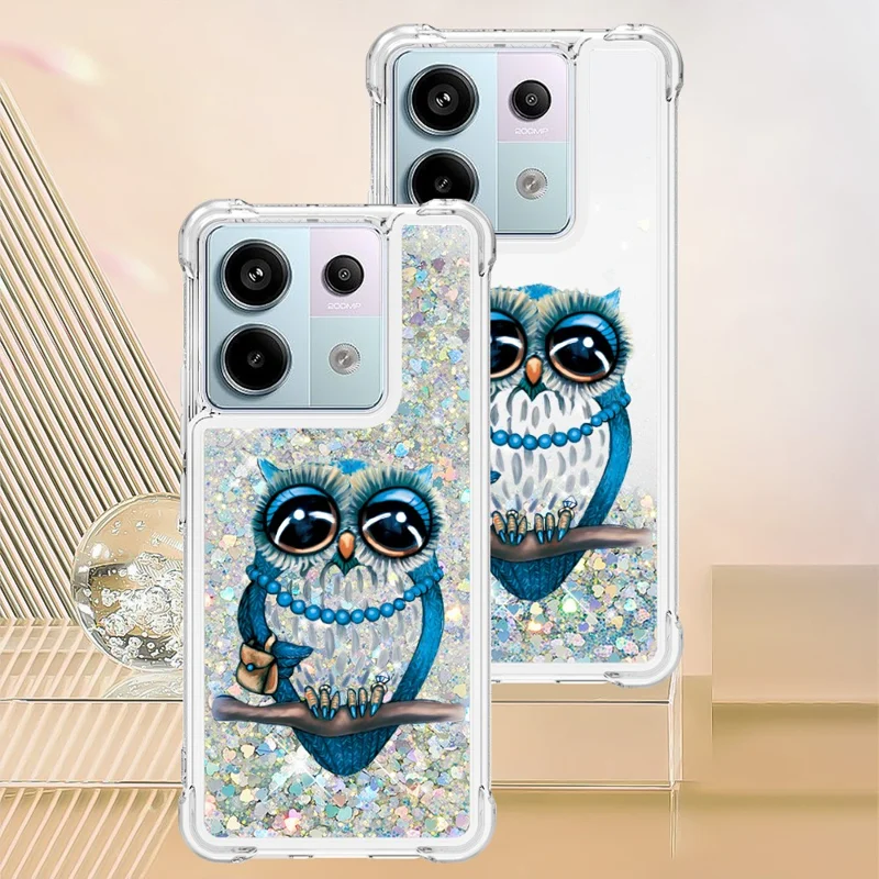 For Xiaomi Redmi Note 13 Pro 5G / Poco X6 5G TPU Case with Quicksand and Pattern Printed - Owl