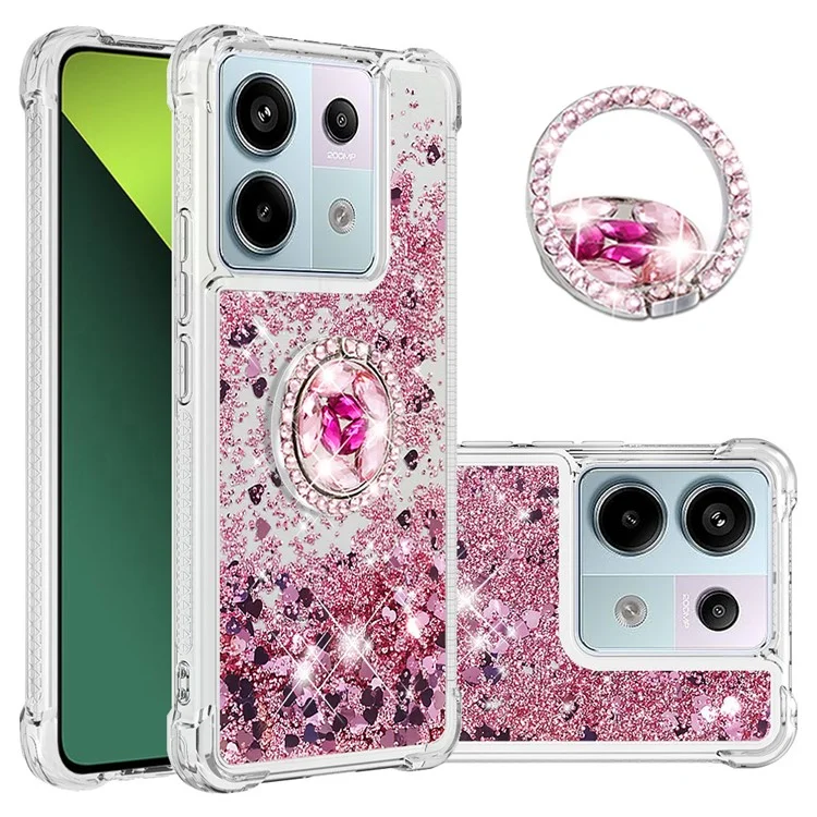 YB Quicksand Series-7 para Xiaomi Redmi Note 13 Pro 5G / Poco X6 5G Funda con Soporte Kickstand Funda Protectora de TPU para Teléfono - Rosa Oro / Corazones