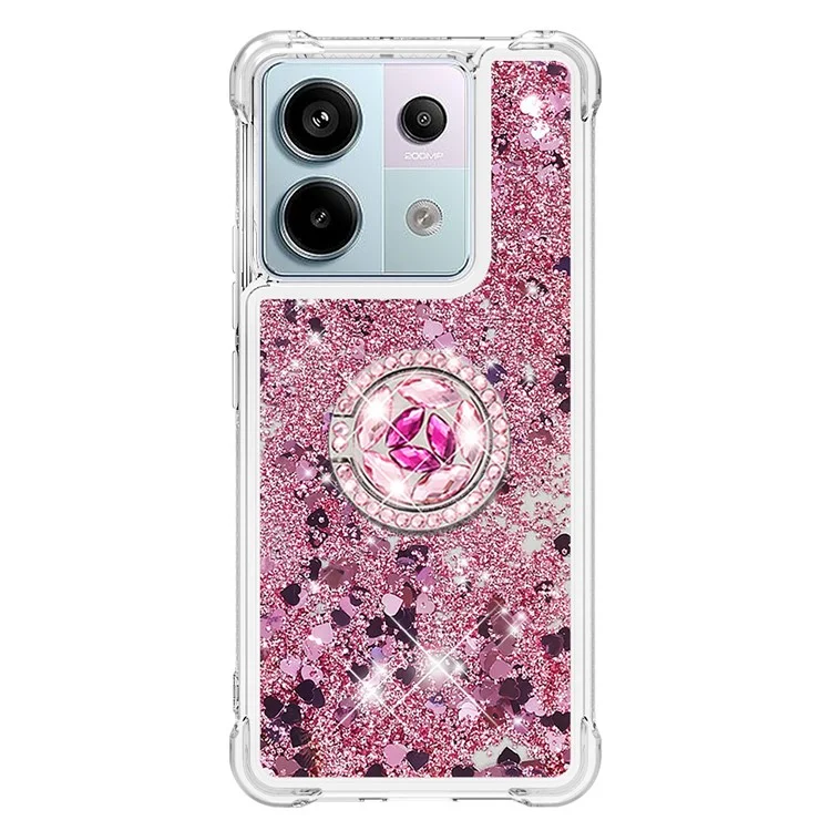 YB Quicksand Series-7 para Xiaomi Redmi Note 13 Pro 5G / Poco X6 5G Funda con Soporte Kickstand Funda Protectora de TPU para Teléfono - Rosa Oro / Corazones