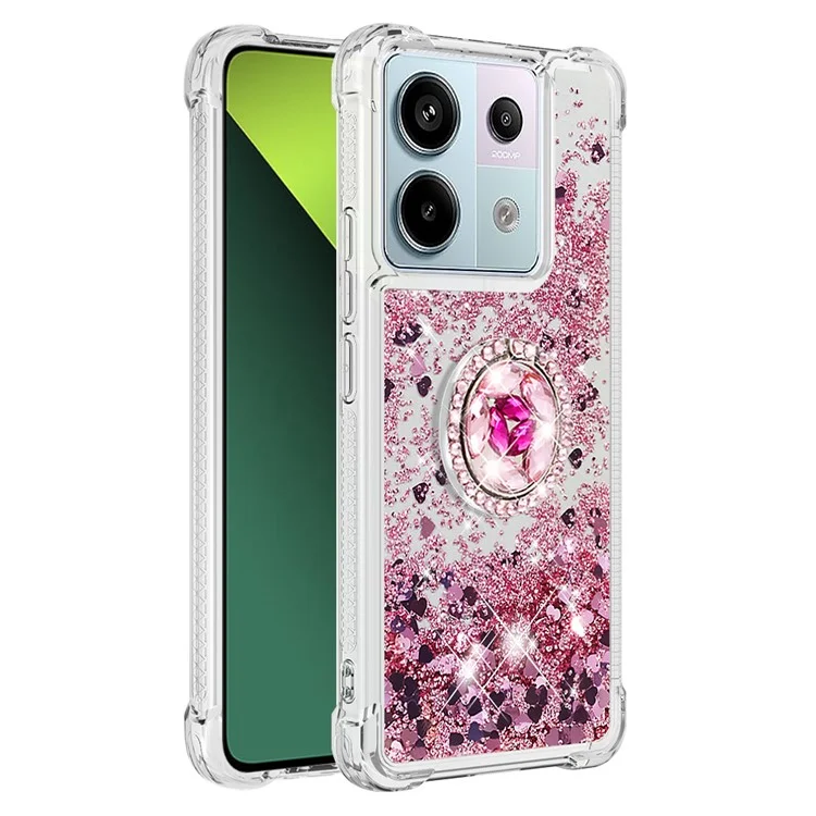 YB Quicksand Series-7 para Xiaomi Redmi Note 13 Pro 5G / Poco X6 5G Funda con Soporte Kickstand Funda Protectora de TPU para Teléfono - Rosa Oro / Corazones