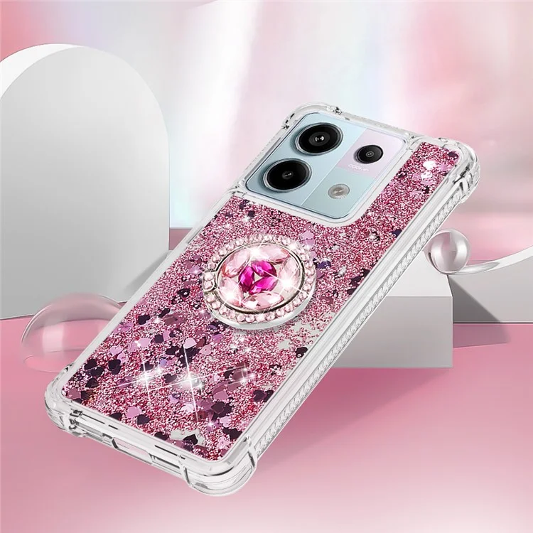 YB Quicksand Series-7 para Xiaomi Redmi Note 13 Pro 5G / Poco X6 5G Funda con Soporte Kickstand Funda Protectora de TPU para Teléfono - Rosa Oro / Corazones