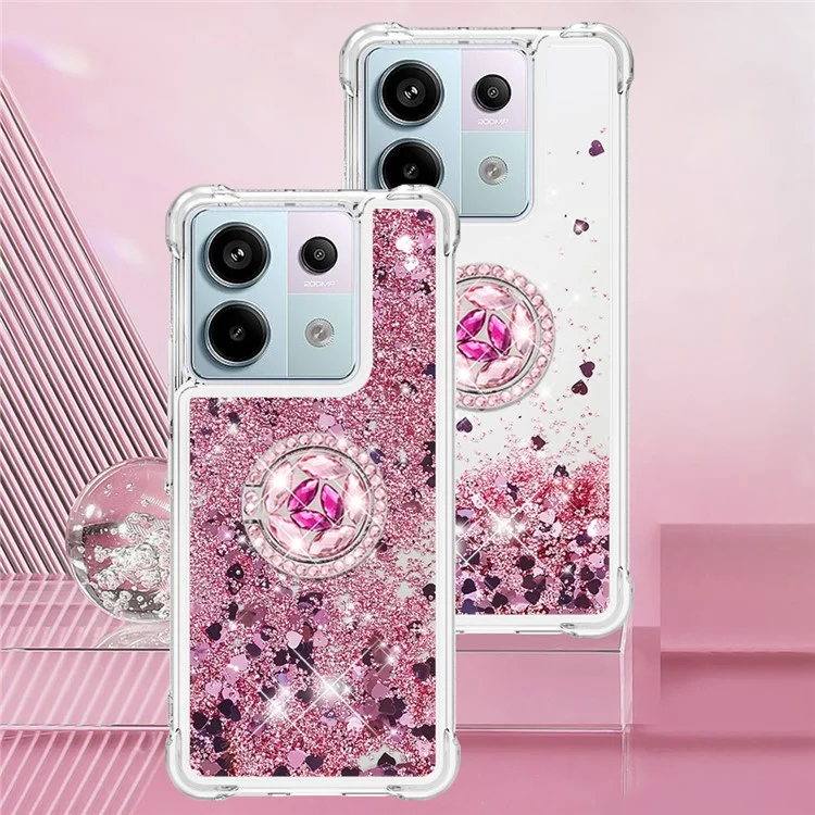 YB Quicksand Series-7 para Xiaomi Redmi Note 13 Pro 5G / Poco X6 5G Funda con Soporte Kickstand Funda Protectora de TPU para Teléfono - Rosa Oro / Corazones
