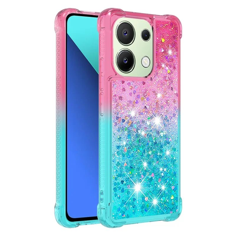 For Xiaomi Redmi Note 13 4G TPU Case Gradient Quicksand Phone Back Cover - Pink+Sky Blue