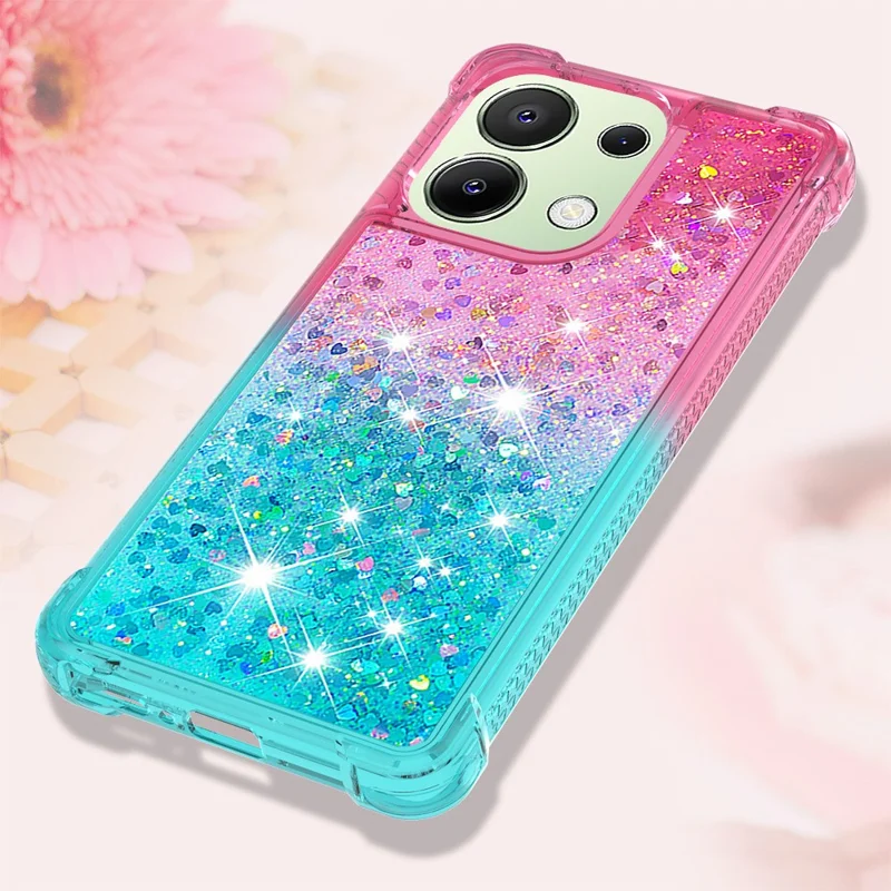 For Xiaomi Redmi Note 13 4G TPU Case Gradient Quicksand Phone Back Cover - Pink+Sky Blue