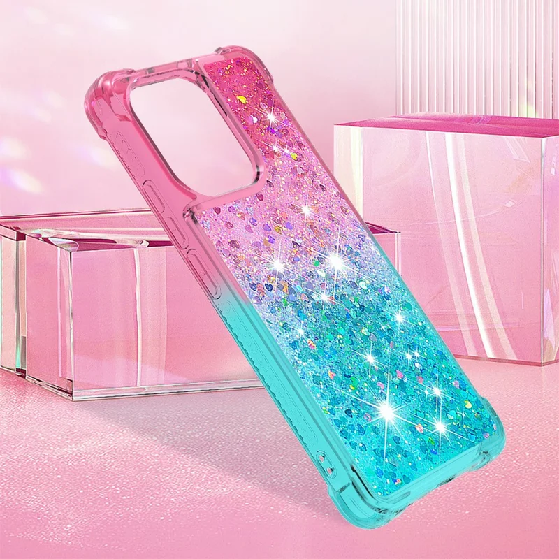 For Xiaomi Redmi Note 13 4G TPU Case Gradient Quicksand Phone Back Cover - Pink+Sky Blue